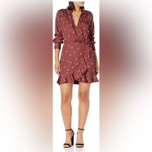 PAIGE Wmns Parisa Mini Wrap Dress W/Long Sleeves in Velvet Red Multi Size m
